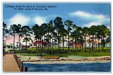c1940's Wilson's Beach Cottages Bridge Tree Along Shore Panacea Florida Postcard picture