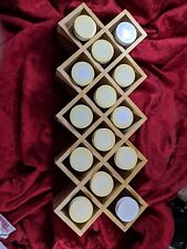 Vtg Thailand Bamboo Wood Spice Rack 14 Wavy Glass Jars Lids Shaker Cap Honeycomb picture