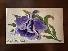 Vintage Postcard “A Jollo Christmas” Beautiful Purple Embossed Felt Palsy H49 picture