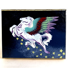 Vintage Pegasus Horse Trinket Card Box Case Enamel Metal Small 4 x 3 Inch picture