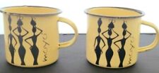 Vintage Black and Tan Enamel Cups 2 Mugs Moyo Brand Mid Century African Art  picture
