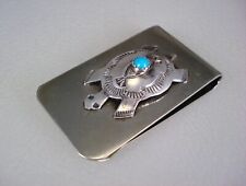 VINTAGE NAVAJO STERLING SILVER & TURQUOISE TURTLE MONEY CLIP picture