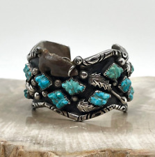 MASSIVE Antique Old Pawn Navajo Sterling Silver Turquoise Arrowhead Cuff SIGNED picture