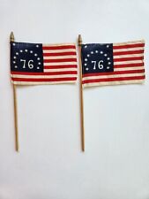 2 Vintage 76 American Flags On Wooden Sticks picture