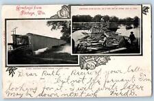 1906 Greetings From Portage Wisconsin Multiview Bridge Correspondence Postcard picture