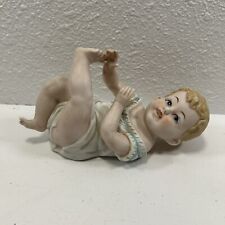 8 in Vintage Bisque Porcelain Piano Baby Boy Figurine Lying Down by Andrea 7536 picture