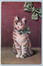Postcard Kitten Cat With Green Bow c1909 Artist Portrait AA11 picture