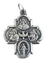 Vintage Catholic 4 Way Cross Silver Tone Religious Medal picture