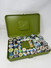 Vintage Green Sewing Thread Holder 12x8 Plastic Case  w/ Lid 49 Blue Spools picture