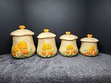 Vintage Arnel's Handmade Hand Painted Ceramic Mushroom Jar Canister Set Of 4 picture