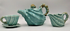 Blue Sky Ceramic Aqua Teapot Seawave  Similar Creamer/Sugar/Underplate (Pier 1?) picture