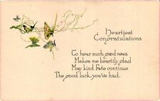 Vintage Postcard- Green butterflies, heartiest Congratulations To hear such good picture