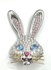 Signed SWAROVSKI Clear, Blue, Pink Crystal Rabbit Bunny Brooch Pin RETIRED picture