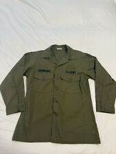 VTG 70s US Army Military Shirt Sz 15.5x31 Green Utility 8405-00-615-0005 OG-507 picture