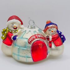 Sweet Home 2 Snowmen Hand Blown Glass Christmas Glitter Large Ornament 6