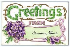 1914 Greetings From Chouteau Montana MT Posted Embossed Flowers Scene Postcard picture