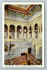 Washington DC-Entrance Hall, Library Congress, Interior, Vintage Postcard picture