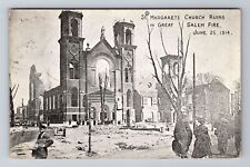 Salem MA, St. Margaret's Church Ruins Great 1914 Fire, Vintage c1914 Postcard picture