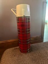 Vintage 1973 Red Plaid THERMOS Beige Cup King Seeley Norwich, CT picture