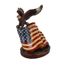 Bald Eagle American Flag Figurine Statue Patriotic Decor Hand Painted Polyresin  picture