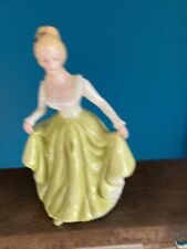 VINTAGE CERAMIC VICTORIAN LADY FIGURINE GREEN SKIRT/WHITE GREEN POLKA DOT TOP 8” picture