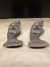 1927 BOOKENDS art deco The Thinker CAST IRON GIFT HOUSE N.Y.C Patina Rusty picture