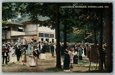 1913 Lake Winona Auditorium Entrance Indiana Postcard Many People Well Dressed picture
