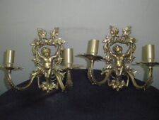 antique set of 2 brass/bronze cherub wall light sconces picture