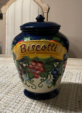 BISCOTTI CERAMIC JAR/CANISTER. HAND-PAINTED FOR NONNI'S. 9 IN TALL picture