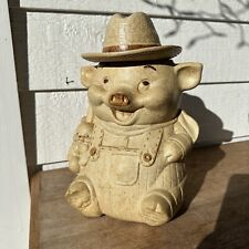 Vintage MCM Treasure Craft Straw Farmer Pig Cookie Jar Rabbit And Hat Ceramic picture