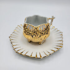 Vtg Antique Victorian 4 Footed Bone China Gilded Small Cup and Saucer Gold Gilt picture
