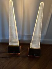Pair Vintage 1977 Chapman Obelisk Lucite and Brass Table Lamp Wow Rare picture
