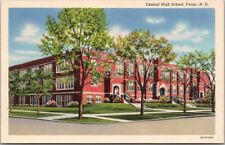 FARGO, North Dakota Postcard CENTRAL HIGH SCHOOL Street View / Curteich Linen picture