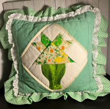 Pillow Vintage Decorative Ruffled Edge Medium Green Yellow Handmade picture