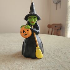 Vintage Witch Candle Halloween Large 8” Pumpkin Broom Never Lit 60’s A151 picture