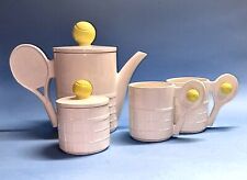 1970’s Enesco-Center Court White Porcelain Coffee Pot, Sugar Jar & 2 Mugs E-9366 picture
