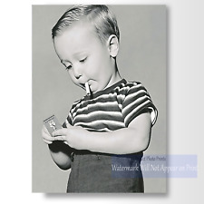 Vintage 1950s Oddity Photo Print - Boy Smoking Cigarette, Retro Wall Art Print picture