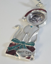 Cat Photo Picture Holder  Silver Tone Christmas Ornament Signed Harvey Lewis picture