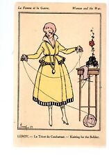 Q954 Antique  Postcard  Woman knitting for a soldier unused WWI picture