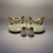Vintage 1960s Lustreware 22kt Atomic Candle Holders Pair W/ Matching S&P Shakers picture