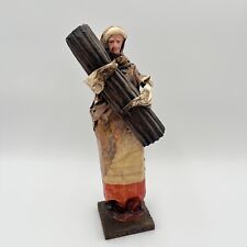 Paper Mache Vtg Folk Art Village Old ManWith With Basket On His Back 12.75” picture