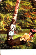 Vintage DB Postcard~Edwardian Girl & Woman Flowers Forest Scene Posted 1908 picture