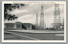 Oklahoma State Capitol and Vista of Oil Wells Oklahoma City OK Vintage Postcard picture