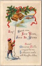 1918 CHRISTMAS Postcard Boy Ringing Gold Bells 