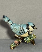 Enamel Bejeweled Trinket Box Bird Blue Jay Hinged Rhinestones picture