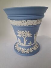 Vintage Blue Wedgewood Jasperware Vase planter 5” Tall picture
