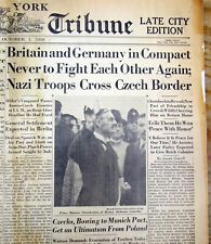 1938 newspaper BRITISH PRIME MINISTER APPEASES HITLER-promises Peace in Our Time picture