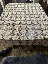 Vintage Crochet Lace thick heavy Tablecloth Coverlet Rectangle 85”x 54” NICE picture