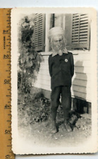 Antique 1920's Halloween Photo Boy Big Uncle Sam Mask Costume Patriotic Snapshot picture