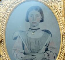 1/9th Plate Daguerreotype Union Case Young Woman Short Hair Gold Necklace picture